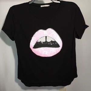 Vera & Lucy Sequin Pink Lips Top Sz L
